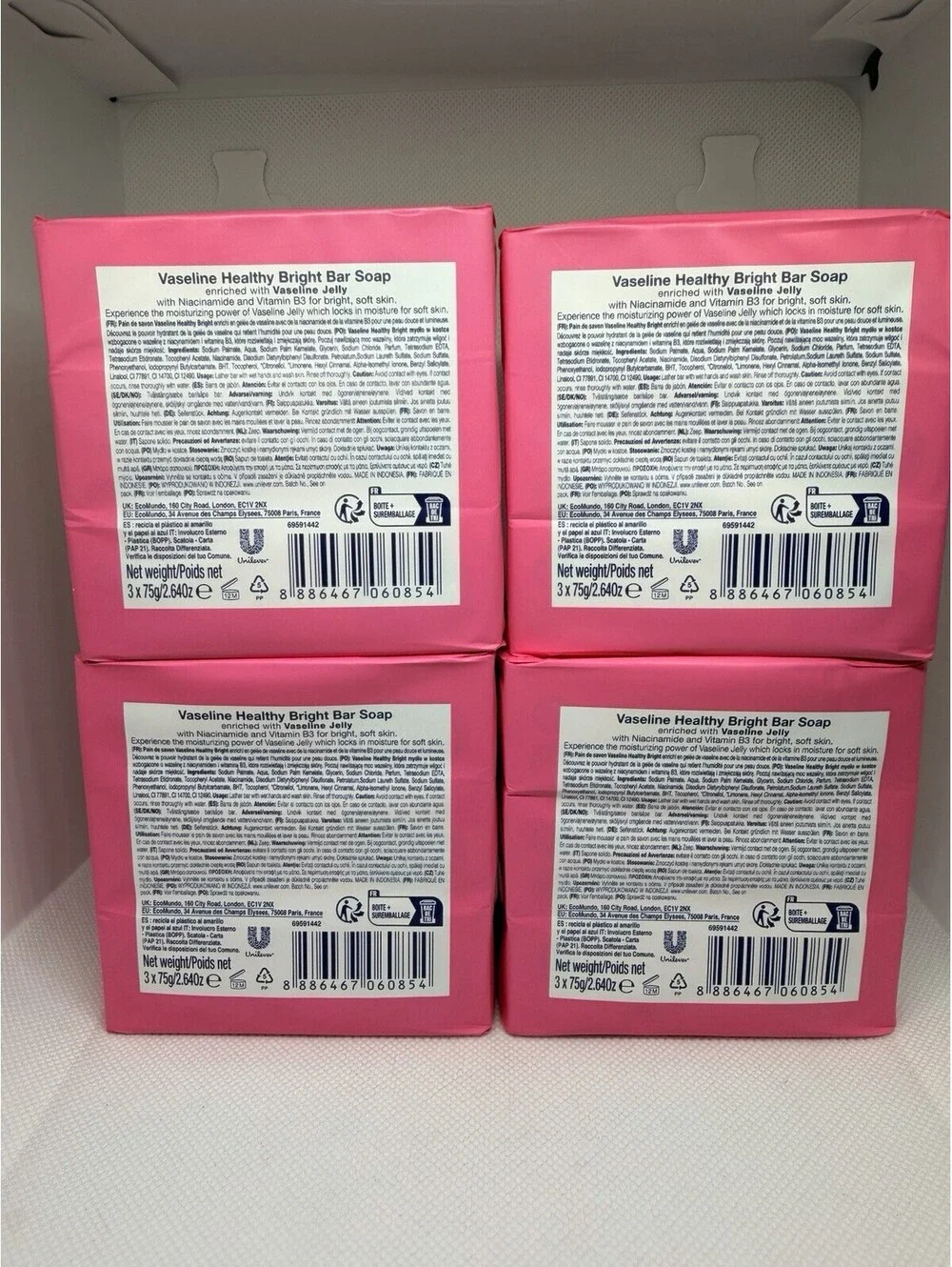 4X Vaseline Healthy Plus Bar Soap Healthy Bright, Vitamin B3 - 3 CT - 2.64 Oz